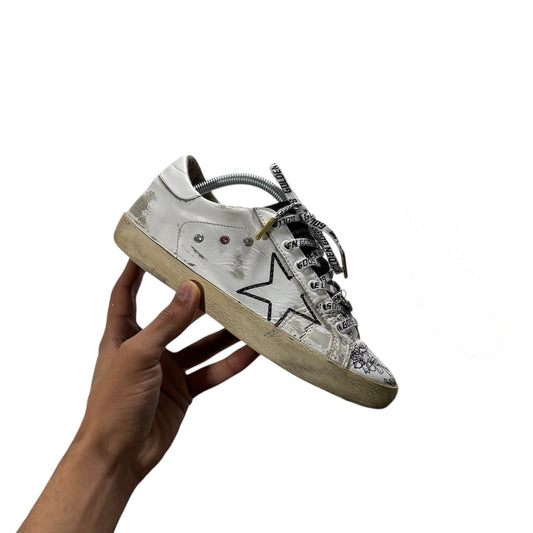 Golden goose bianche con disegni floreali e inserti oro 38