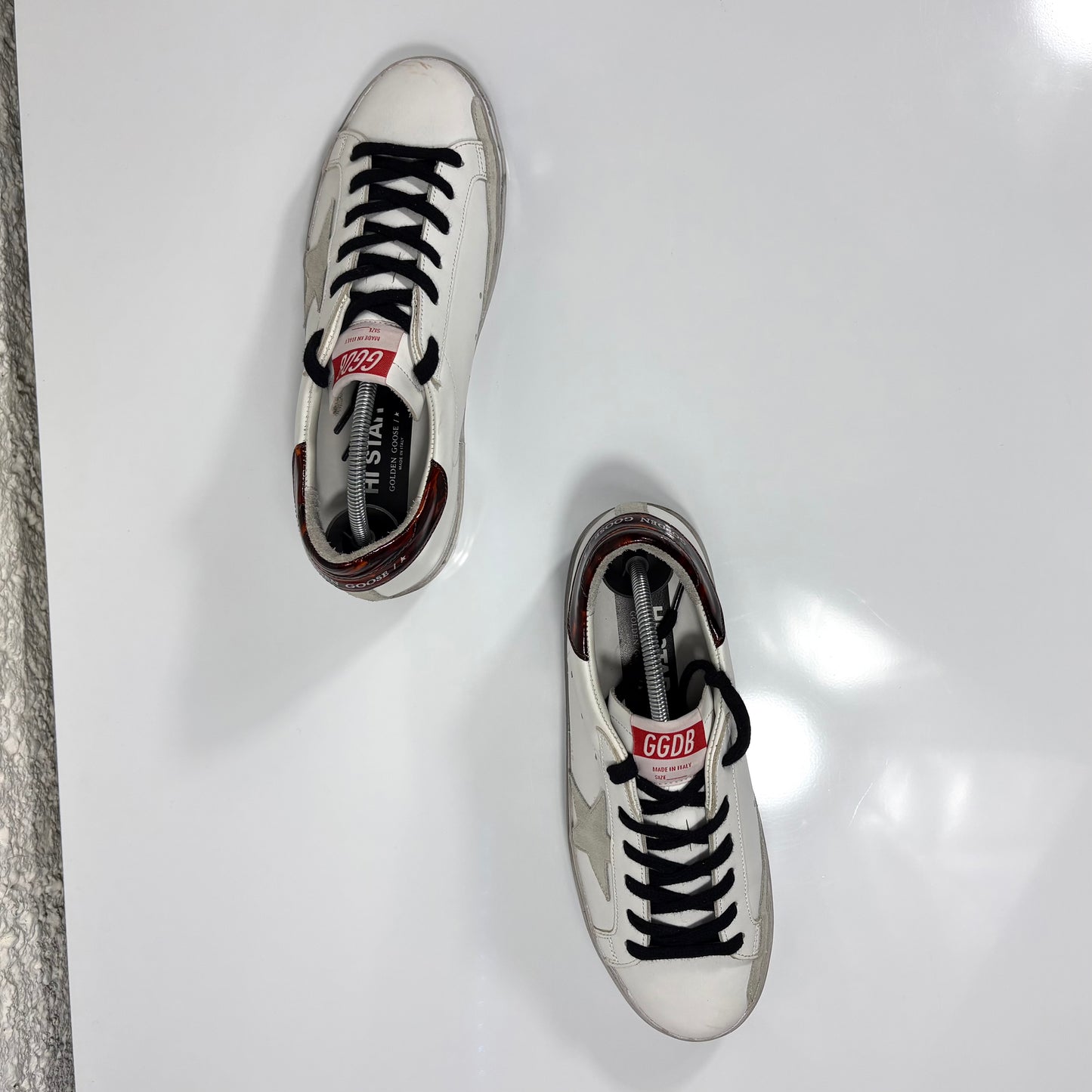 Golden goose Hi Star bianche, tallone rosso e fascia sulla suola argento