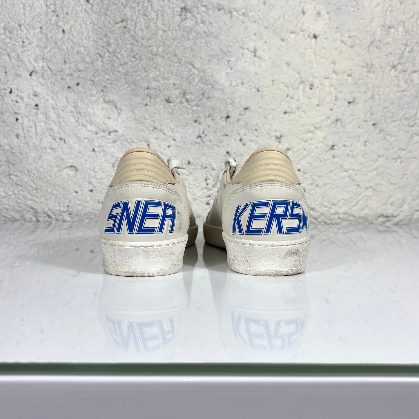 Golden goose Ballstar bianche/panna in pelle con stella azzurra in suede 42