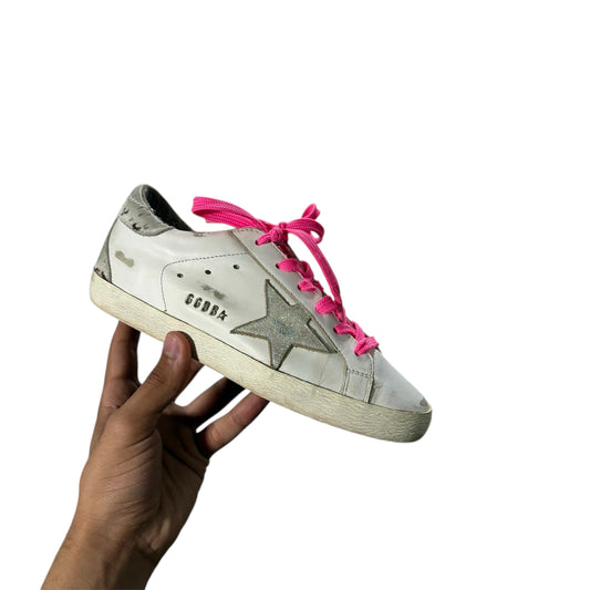 GOLDEN GOOSE SUPERSTAR BIANCO, LACCI ROSA E STELLA ROSA BRILLANTINATA 37