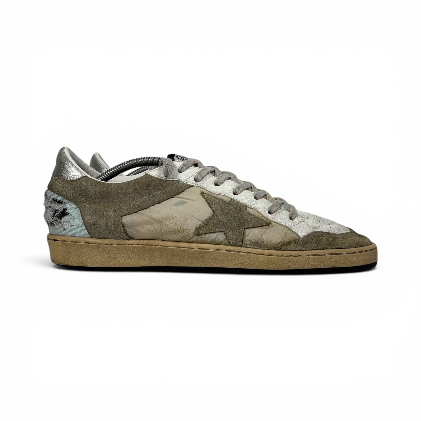 Golden goose Ballstar Taupe, bianco e tallonci argento  44