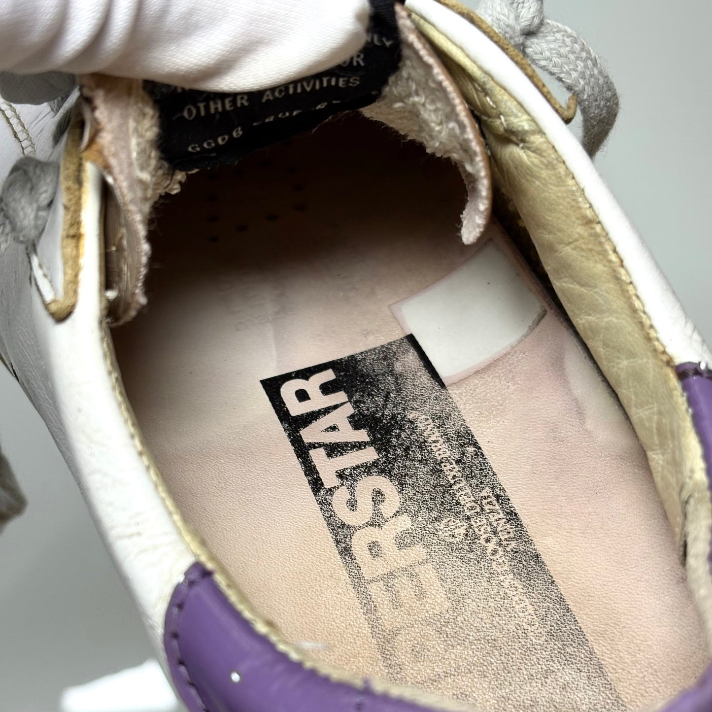 Golden goose Superstar bianche stella beige e tallone viola 39