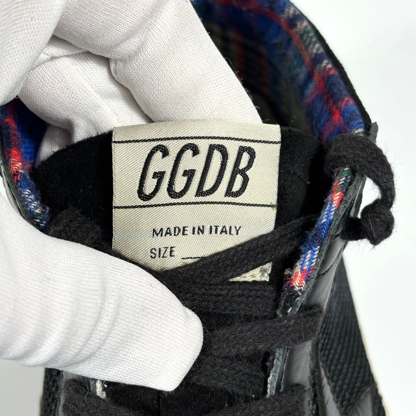 Golden goose Mid star nere con interno Tartan scozzese blu 43