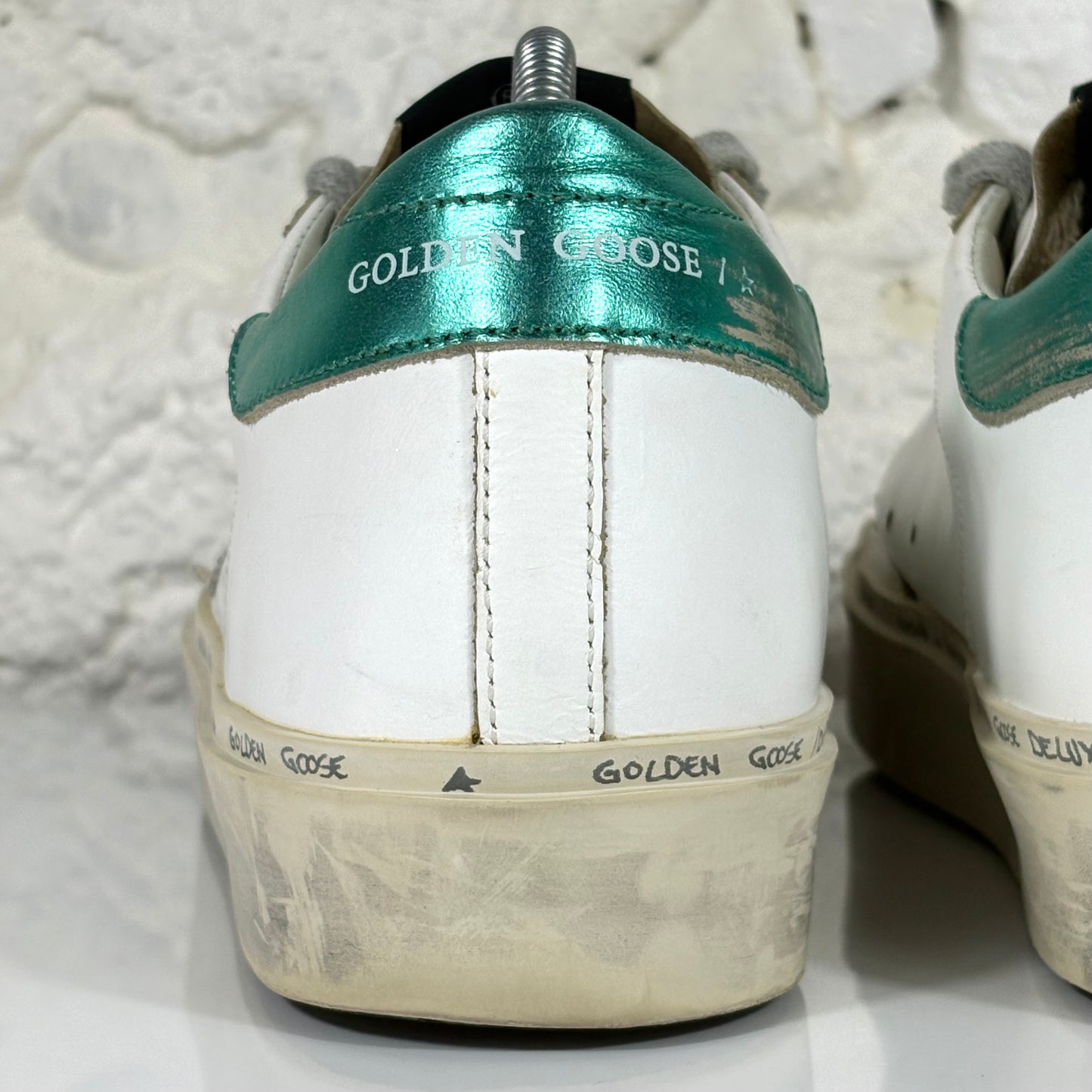 Golden goose Hi Star bianche con talloncini verde smeraldo e stella glitter 39