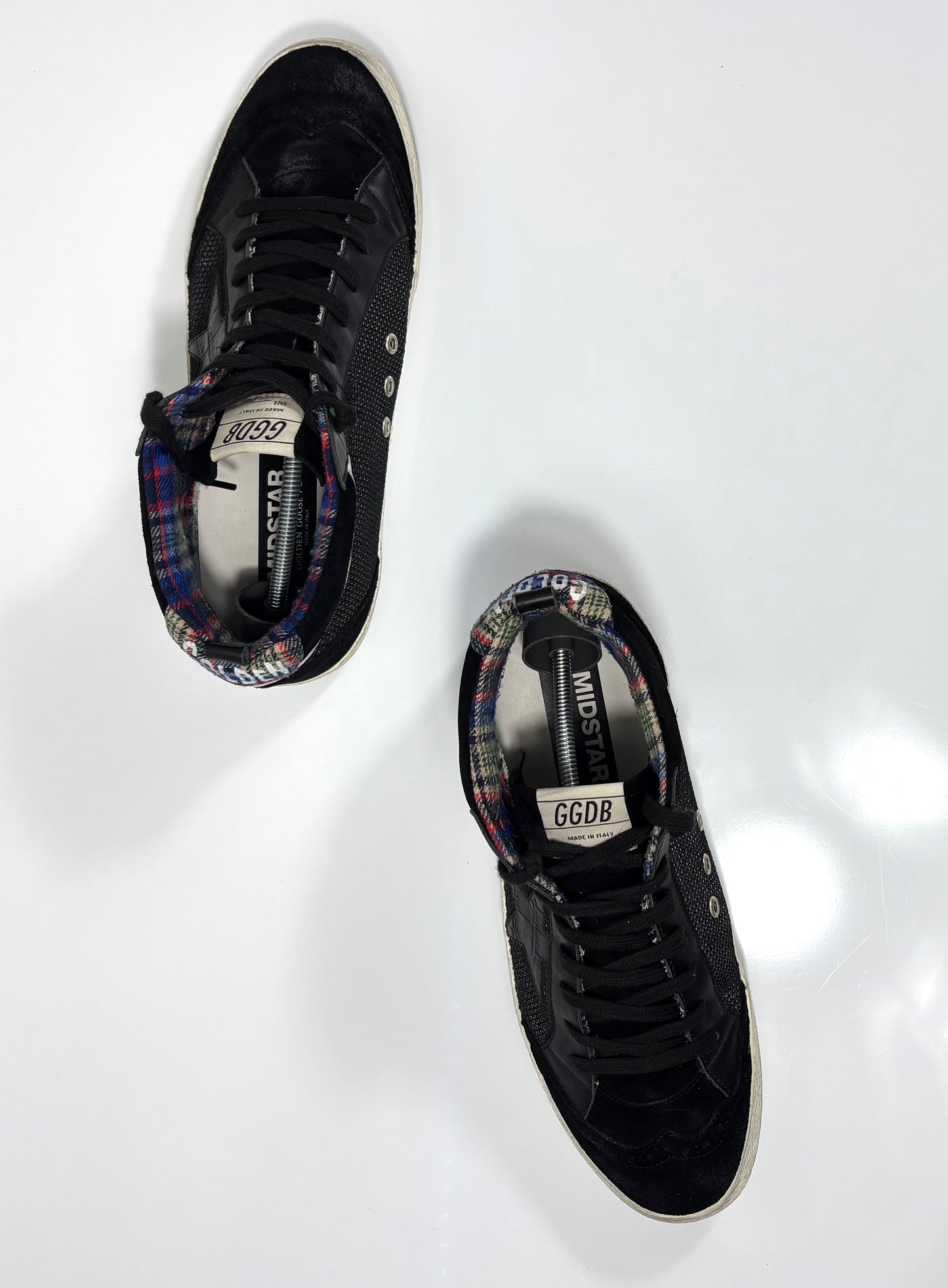 Golden goose Mid star nere con interno Tartan scozzese blu 43