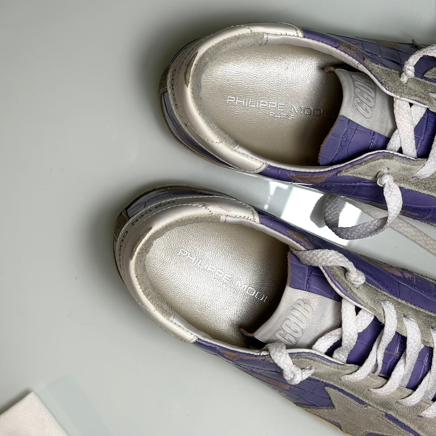 Golden goose Superstar azzurre effetto “coccodrillo” 38