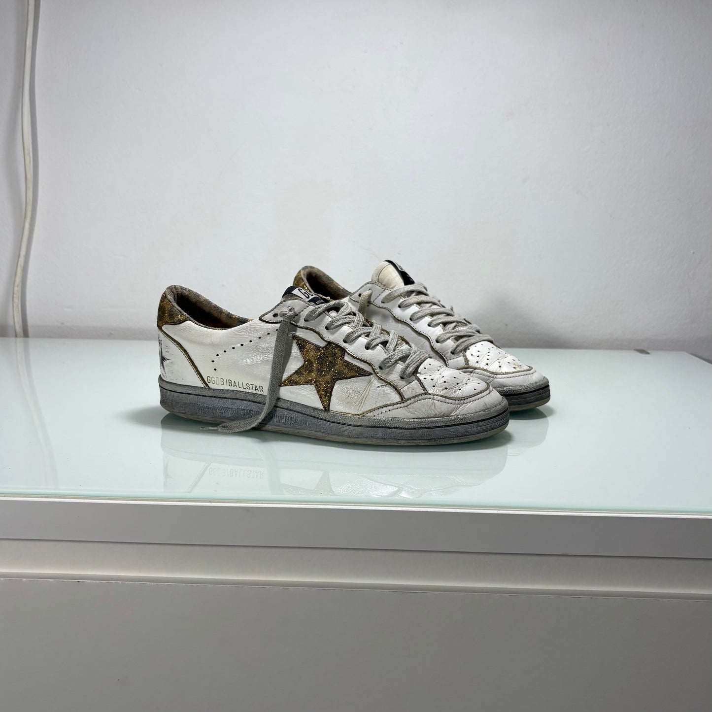GOLDEN GOOSE BALLSTAR MACULATO GLITTERATO D’ORO E SUOLA GRIGIA 36