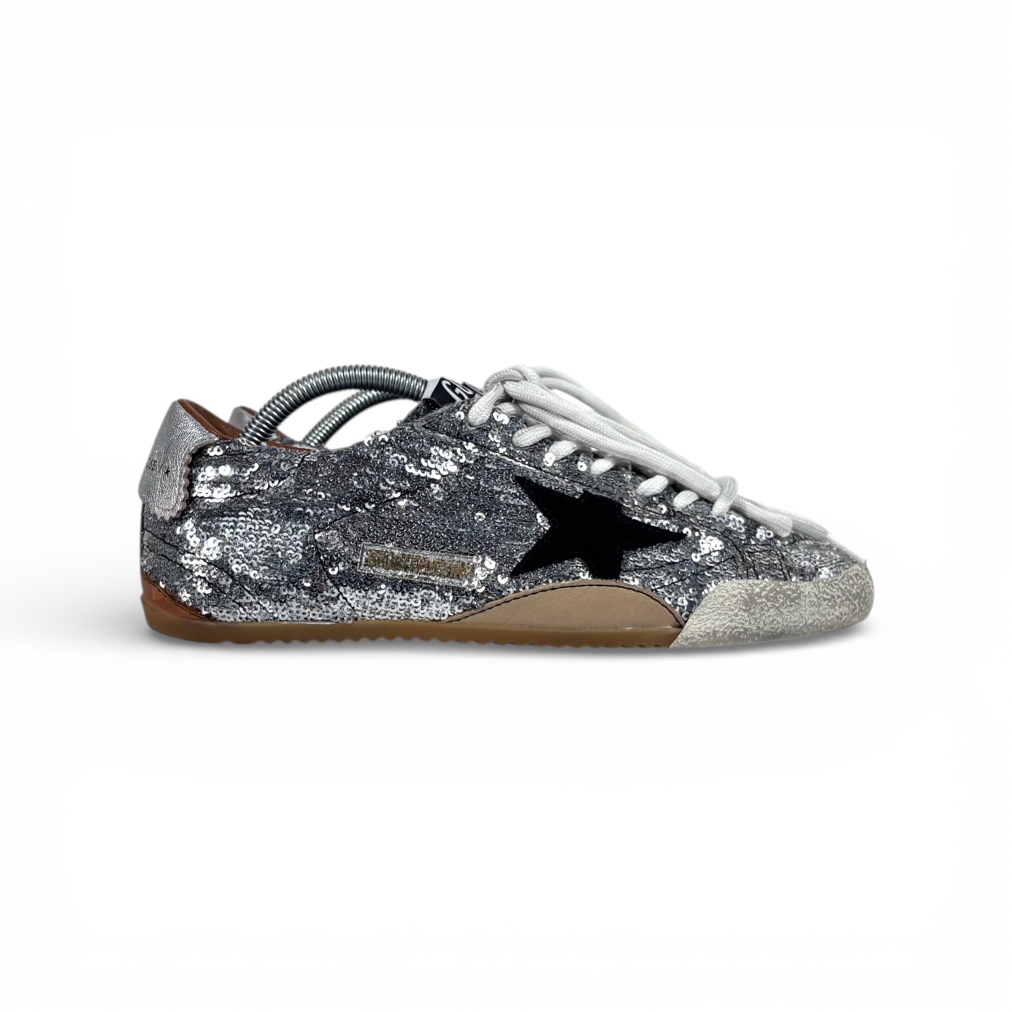 Golden goose True star con le paillettes argento e stella nera in suede 38