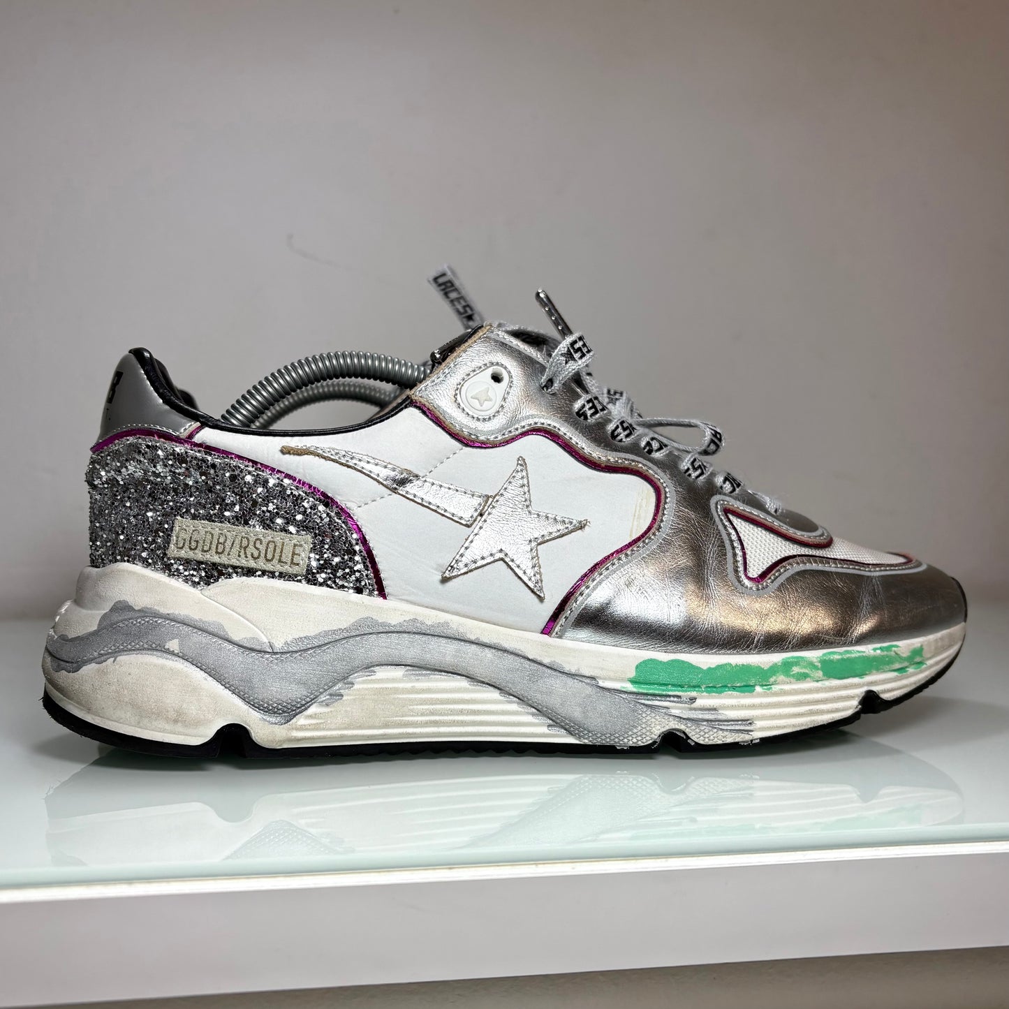 Golden goose Running Sole argento con brillantini 42