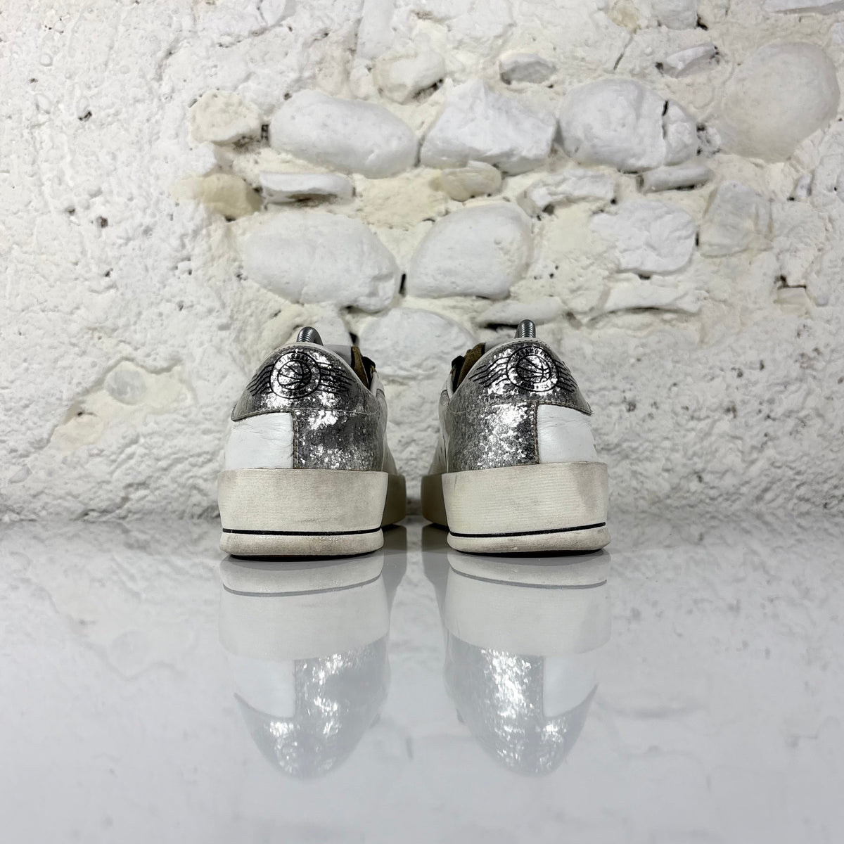 Golden goose Stardan bianche/ maculato e talloncini argento 38