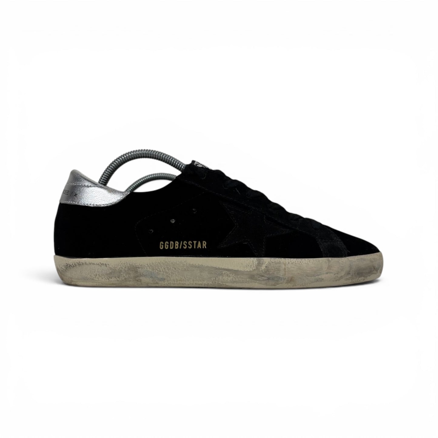 Golden goose Superstar in velluto nero con tallone argento 39