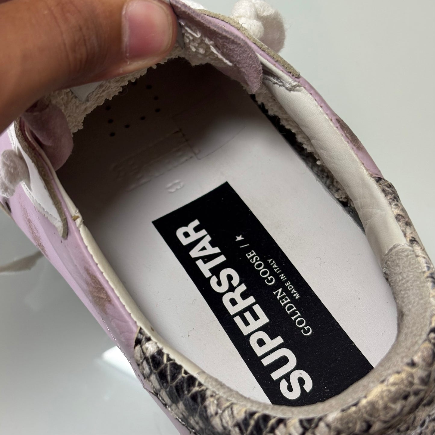 Golden goose superstar lilla tallone in simil serpente 38