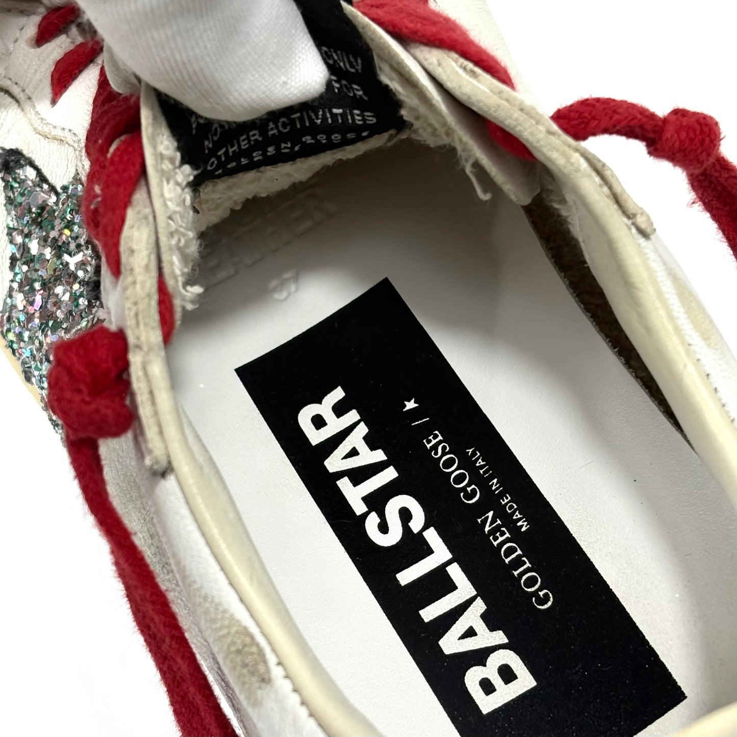 Golden goose Ballstar bianche con stella a paillettes argento e talloncini rosa a squame 37