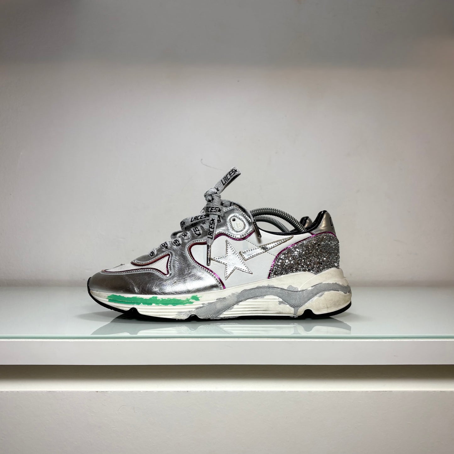 Golden goose Running Sole argento con brillantini 42