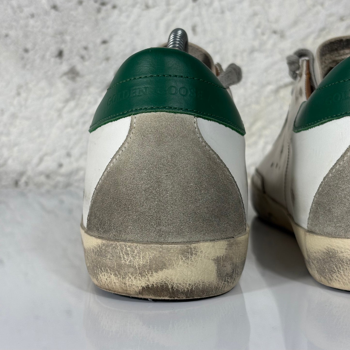 Golden goose Superstar bianche, stella grigia e tallone verde 39
