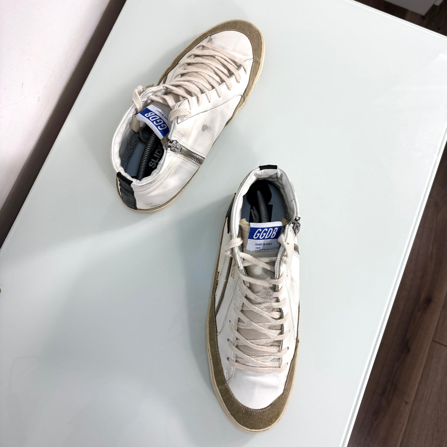 Golden goose Slide bianche con dettagli neri e beige 42