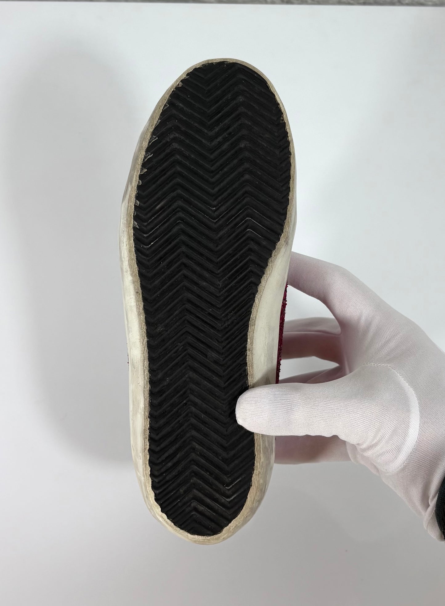 Golden goose Superstar bordeaux a paillettes, stella argento e tallone nero 36