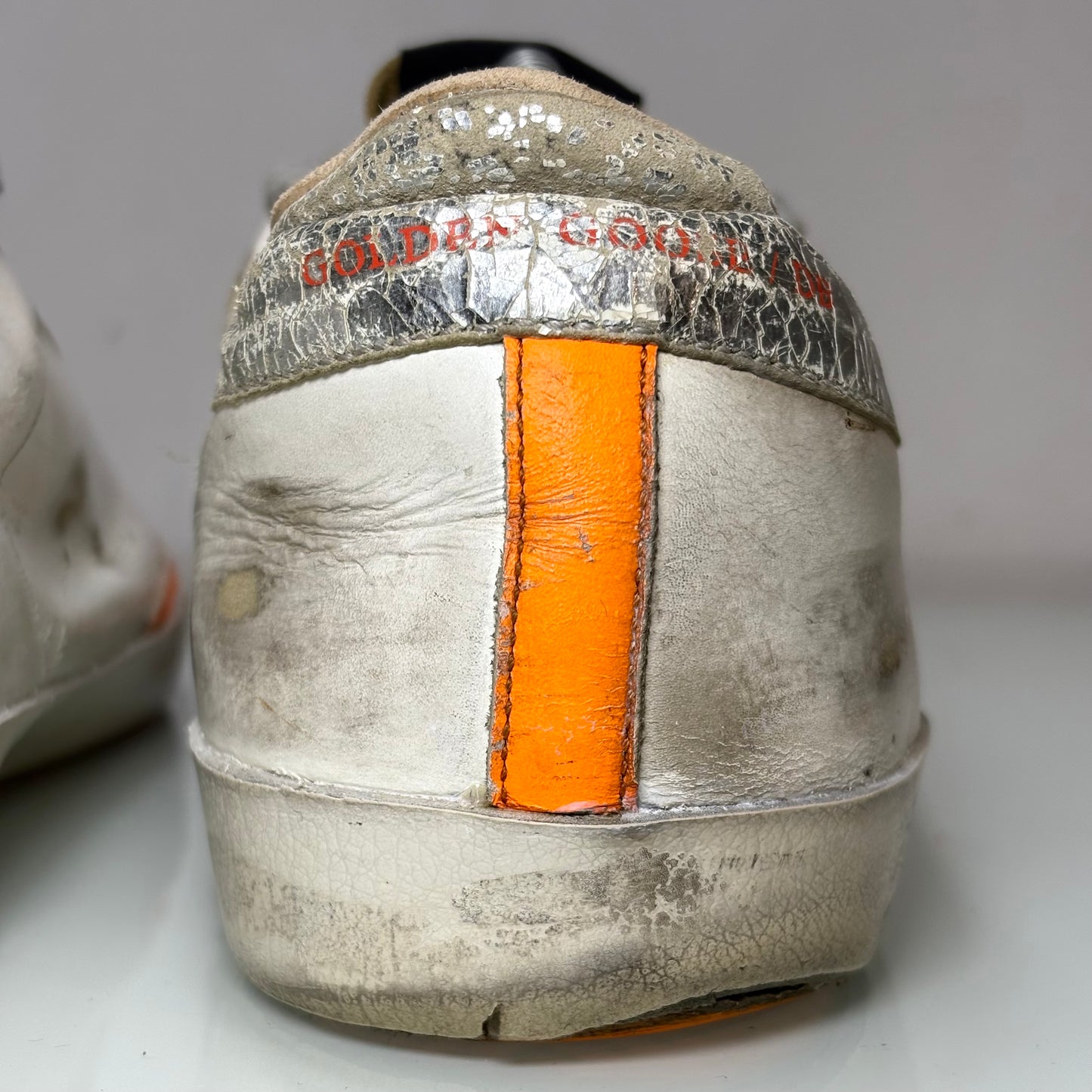 Golden goose Superstar bianco, arancione e tallone argento 43