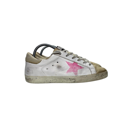 Golden goose superstar bianche stella bordeaux e tallone beige 38