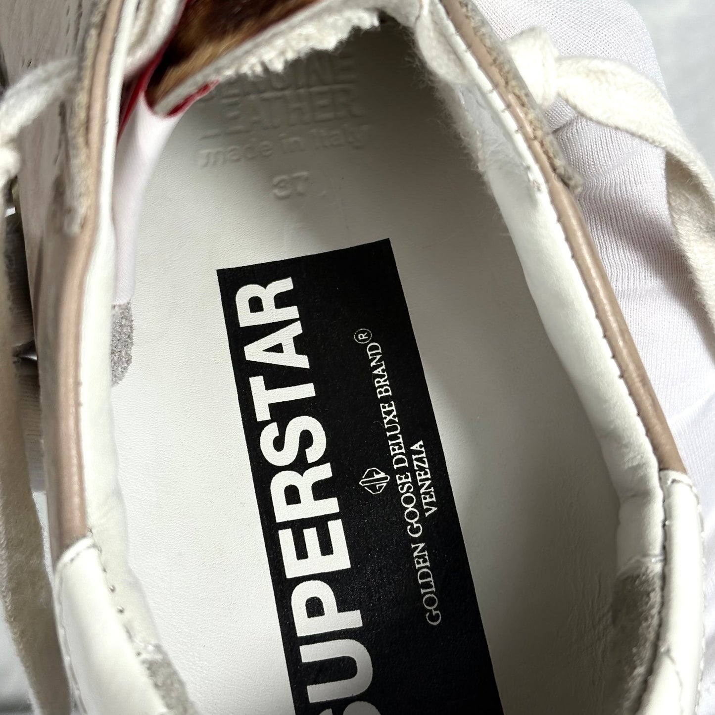 Golden goose Superstar beige in pelle con punta maculata in “cavallino” 37