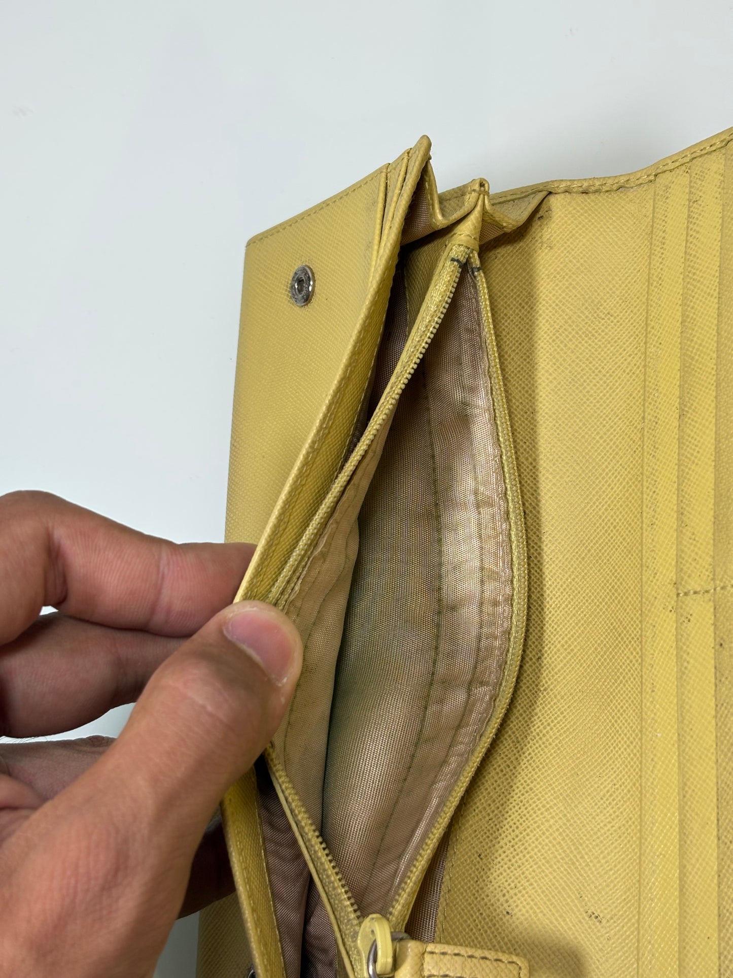 Prada caramel leather bifold long wallet