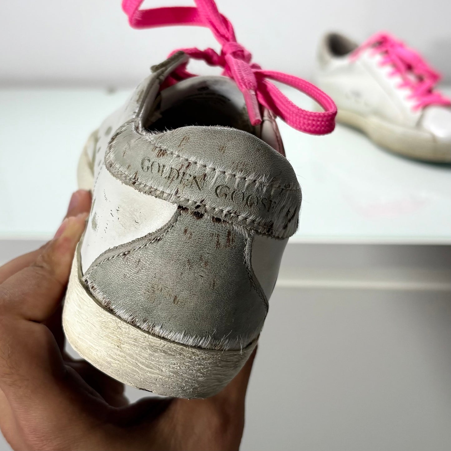 GOLDEN GOOSE SUPERSTAR BIANCO, LACCI ROSA E STELLA ROSA BRILLANTINATA 37