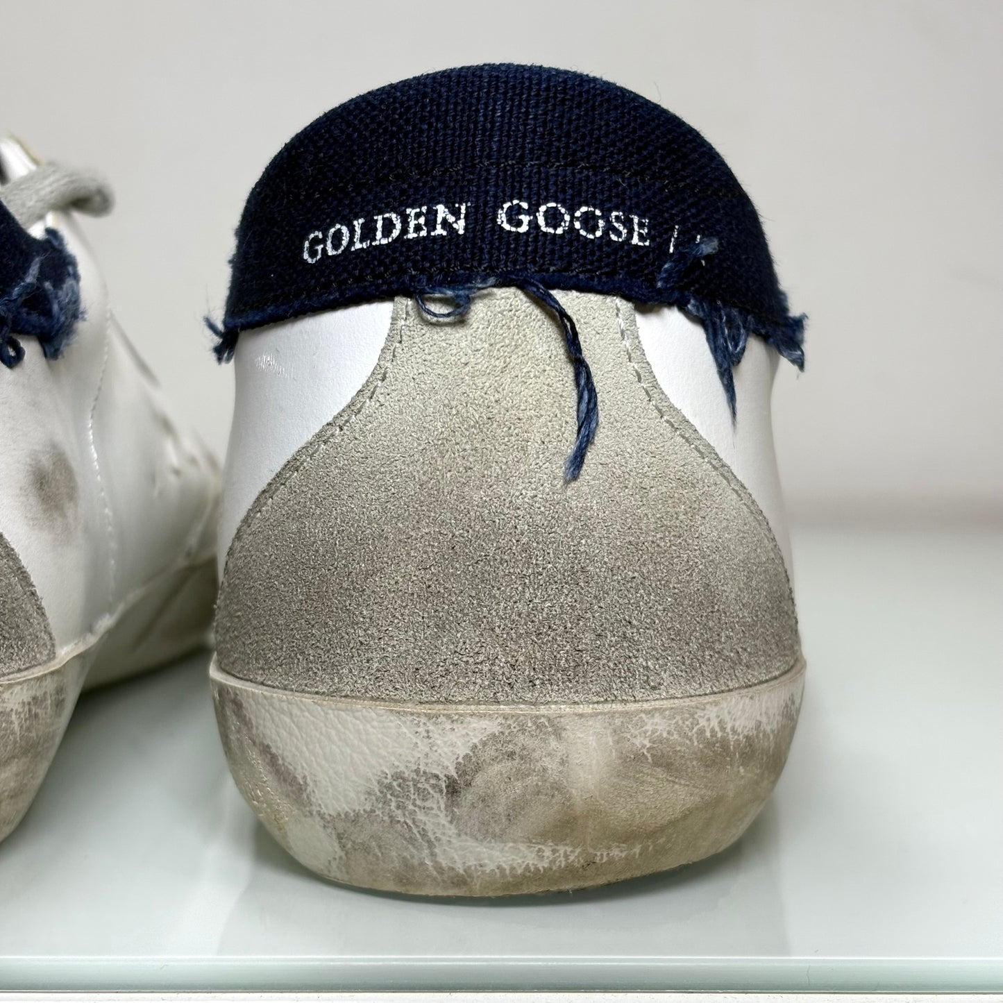 Golden goose Superstar bianche stella nera tallone blu jeans 43