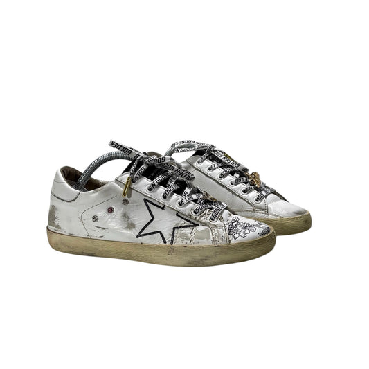 Golden goose bianche con disegni floreali e inserti oro 38