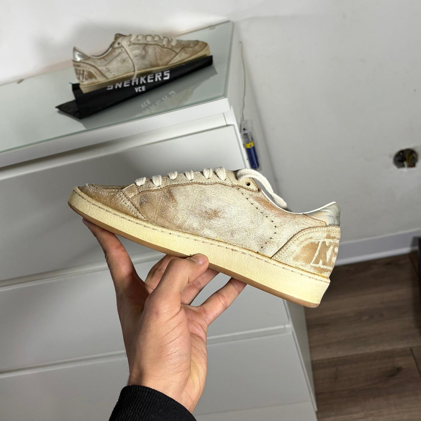 Golden goose Ballstar tallone effetto usato e tallone Argento 36