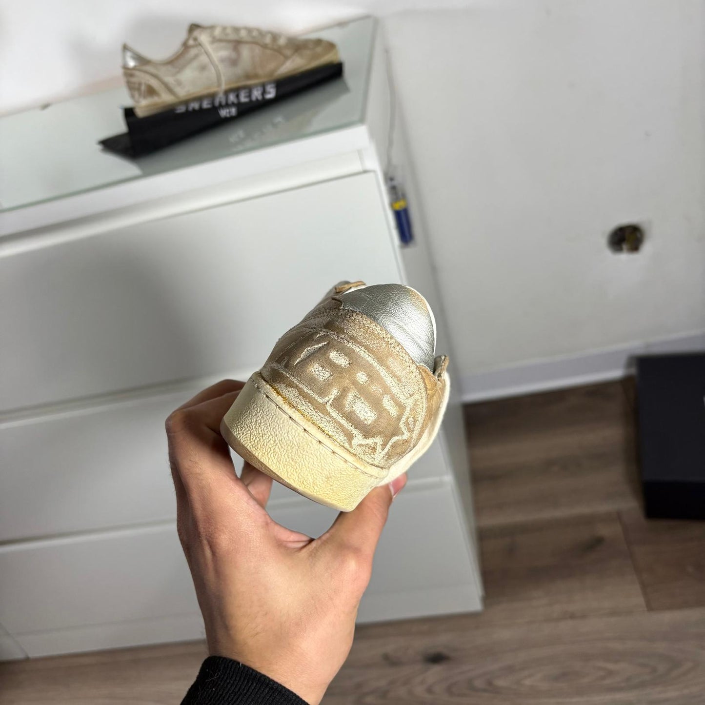Golden goose Ballstar tallone effetto usato e tallone Argento 36