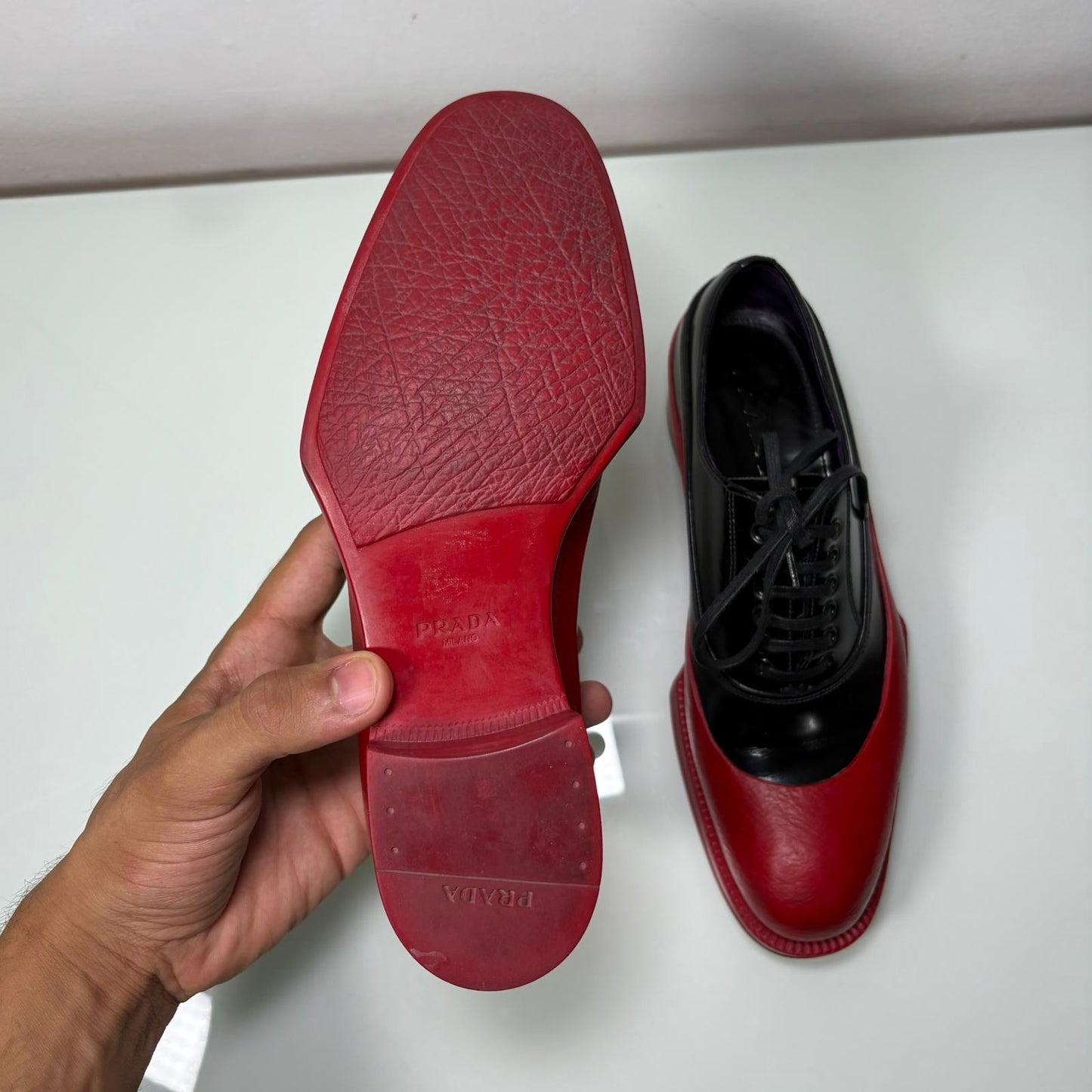 Prada Derby mocassini con tuffo in gomma 35