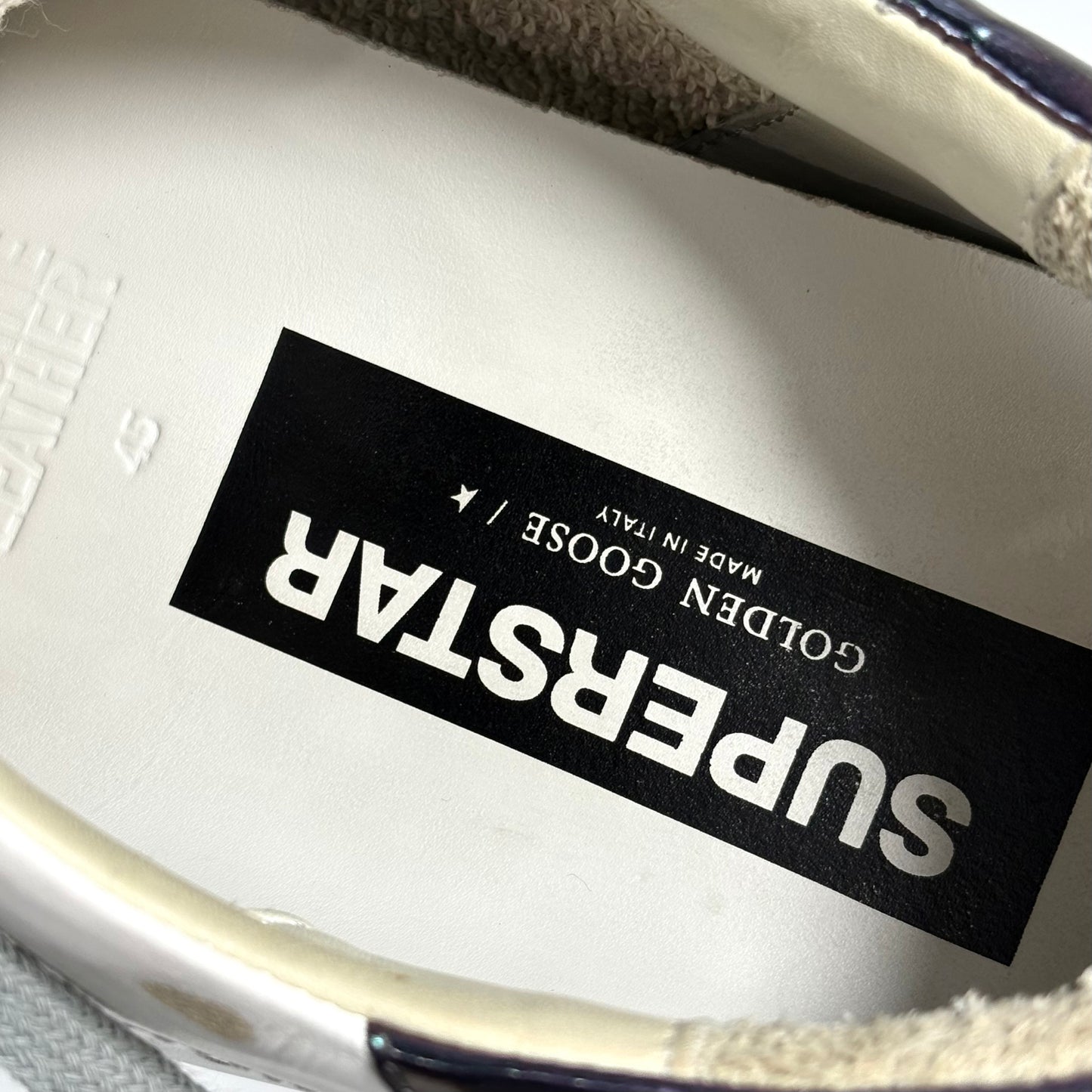 Golden goose Superstar bianche con stella grigia e talloncini "melanzana" 45