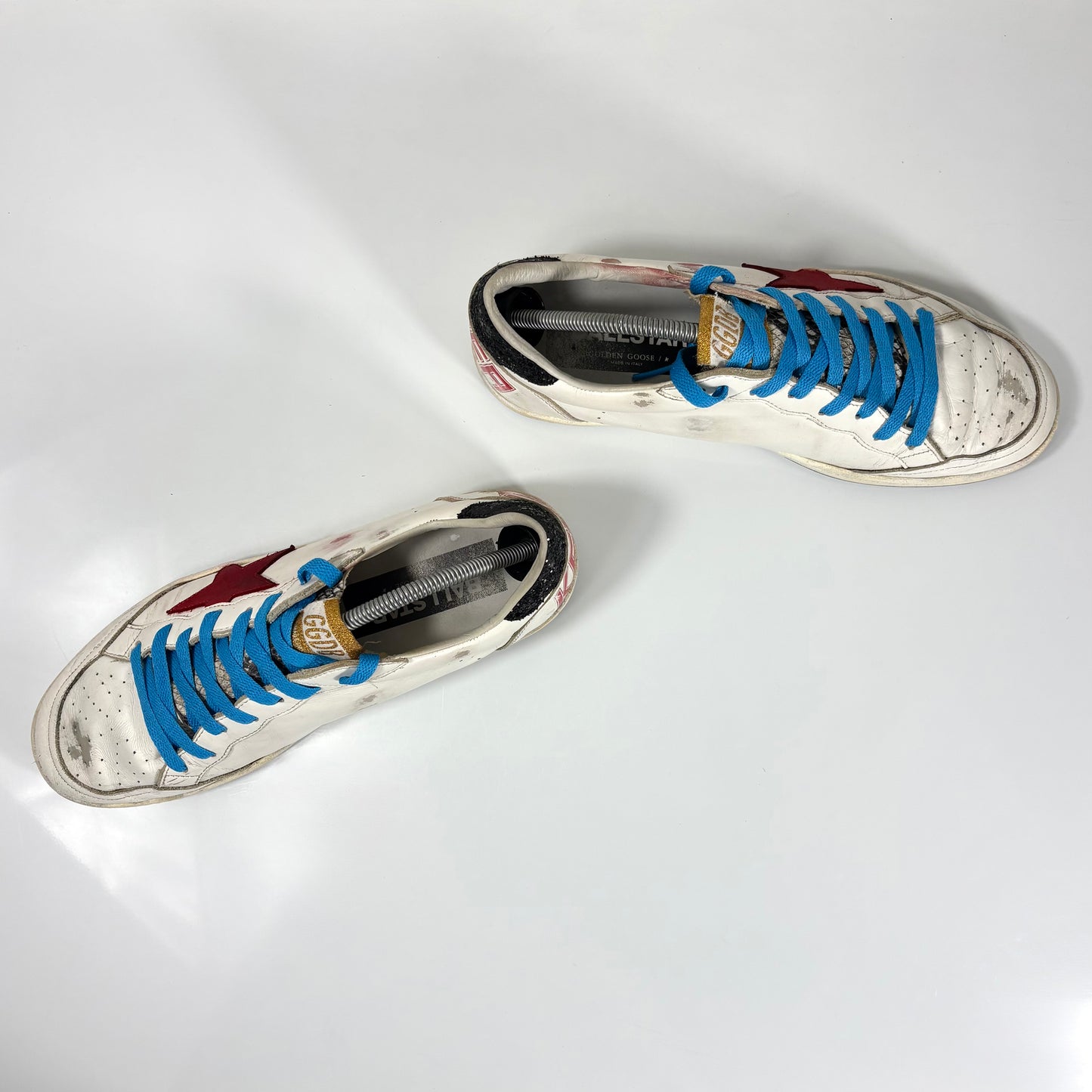 Golden goose Ballstar bianche con stella rossa scuro e talloncini neri a paillettes 43