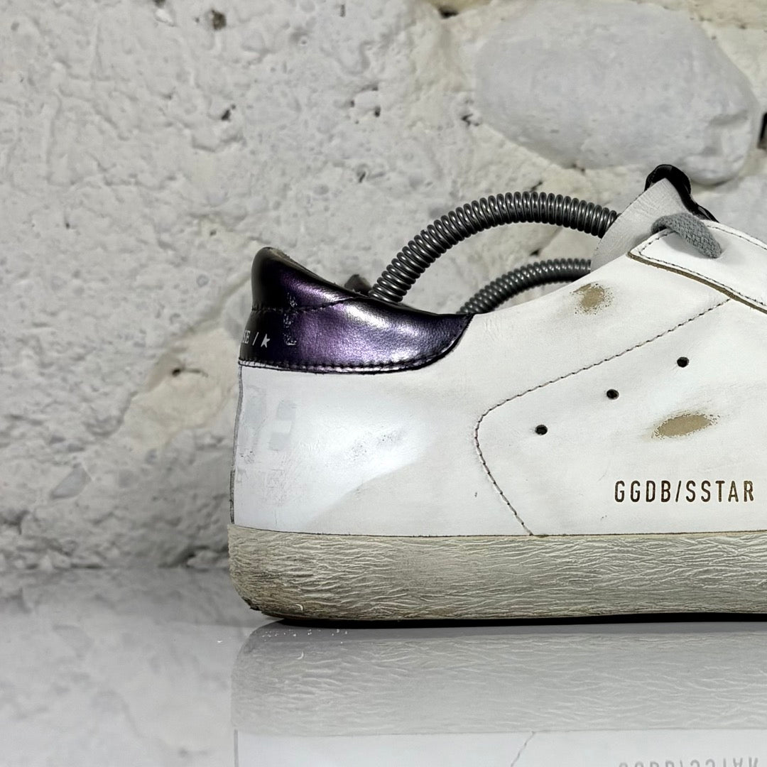 Golden goose Superstar bianche con stella grigia e talloncini "melanzana" 45
