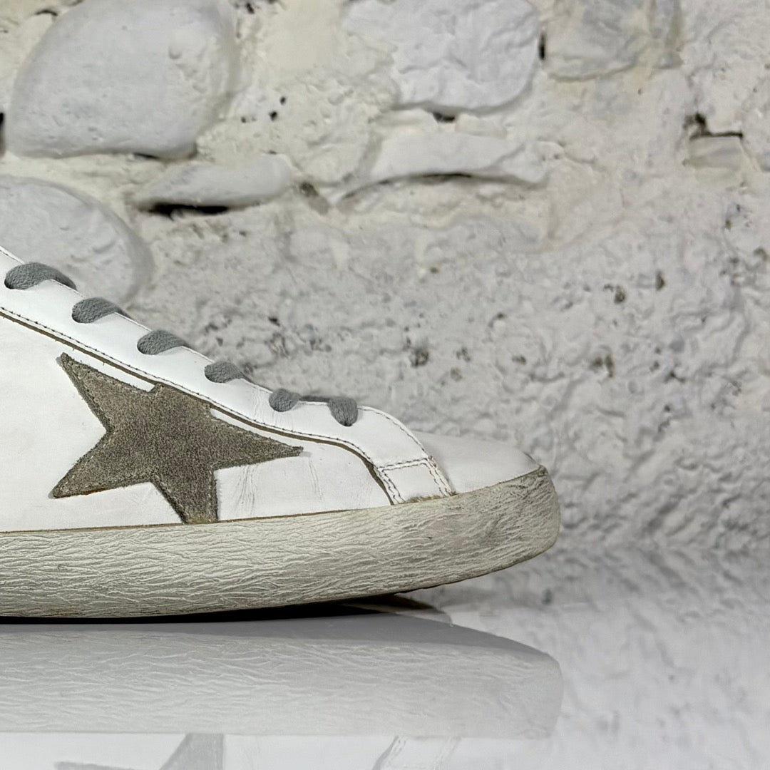 Golden goose Superstar bianche con stella grigia e talloncini "melanzana" 45