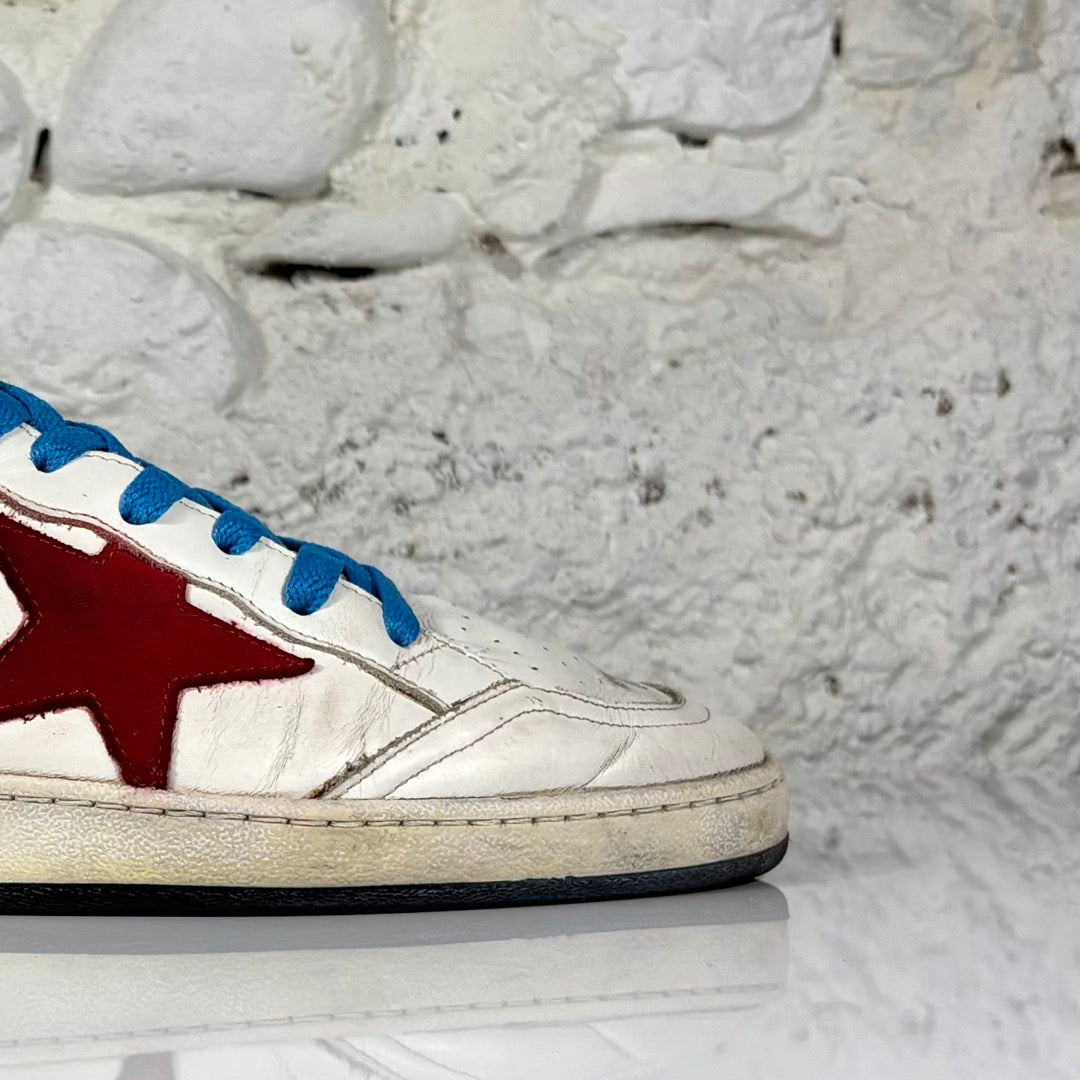Golden goose Ballstar bianche con stella rossa scuro e talloncini neri a paillettes 43