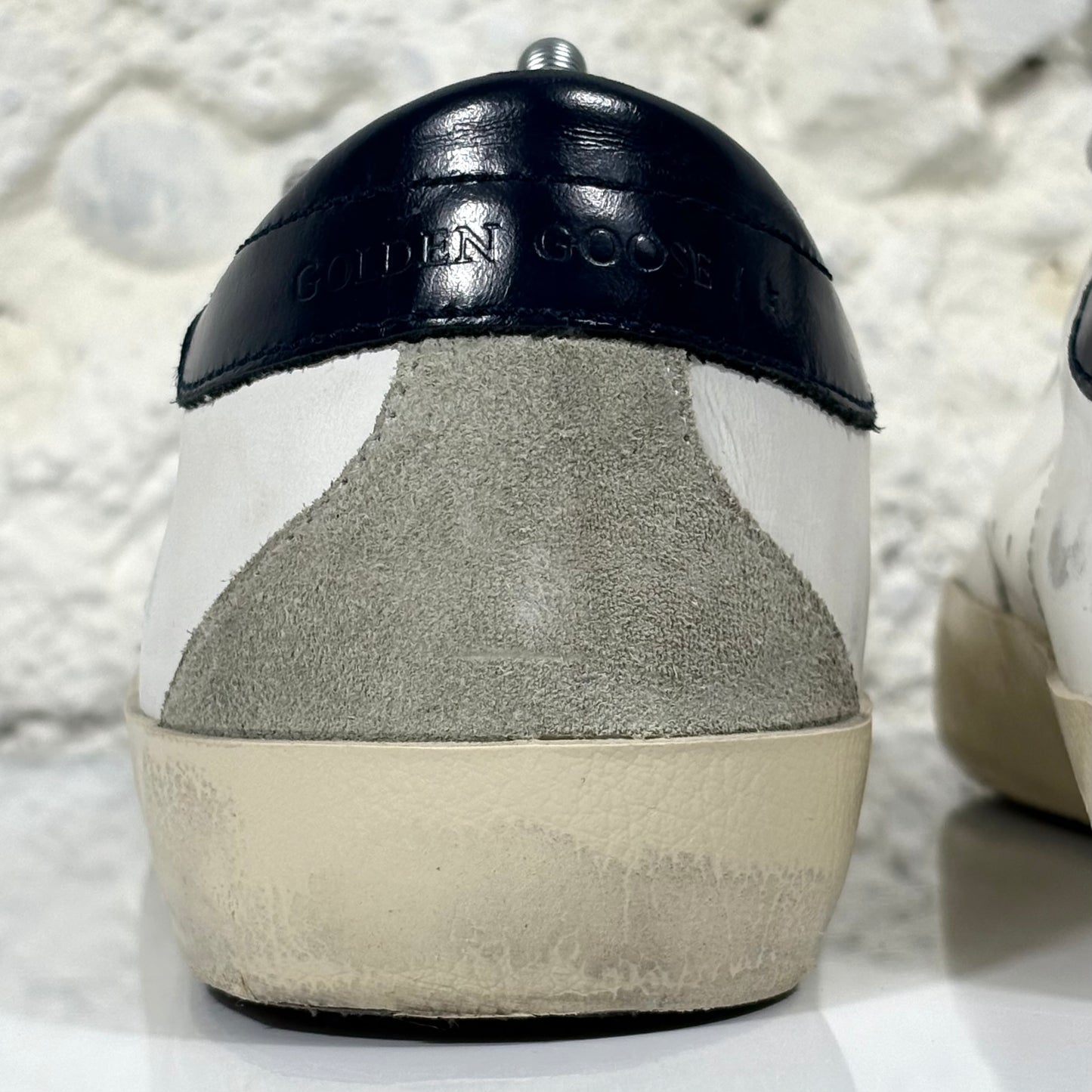 Golden Goose Superstar bianche con stella grigia e talloncini blu scuro 39