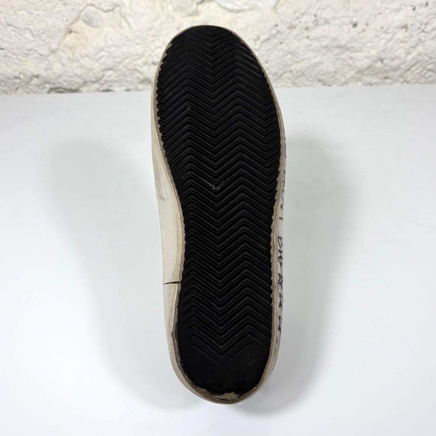 Golden goose Superstar bianche con disegni e diamantini, talloncini e stella neri brillantinati 39
