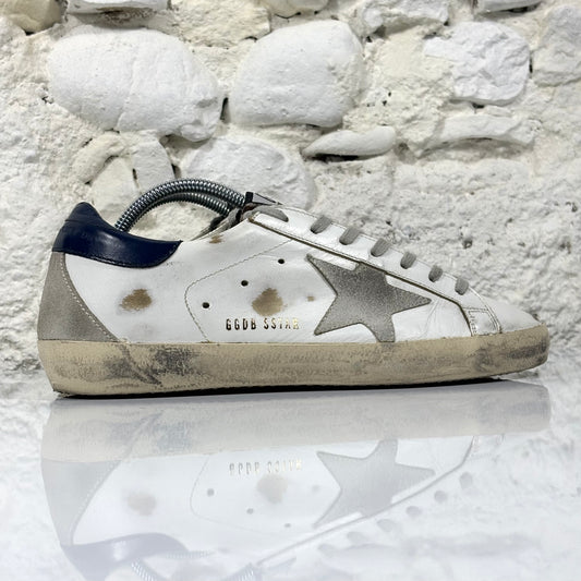 Golden goose Superstar bianche con stella grigia, talloncini blu scuro e linguetta motivo "zebrato" 39