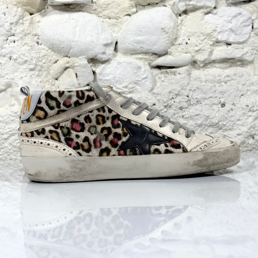 Golden goose Midstar con motivo maculato, stella nera, talloncini e punta bianchi 37
