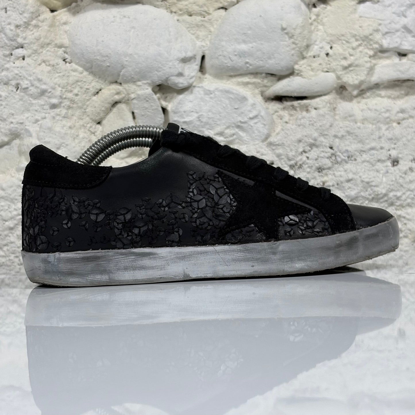 Golden goose Superstar nere con fantasia , fascia argento 36