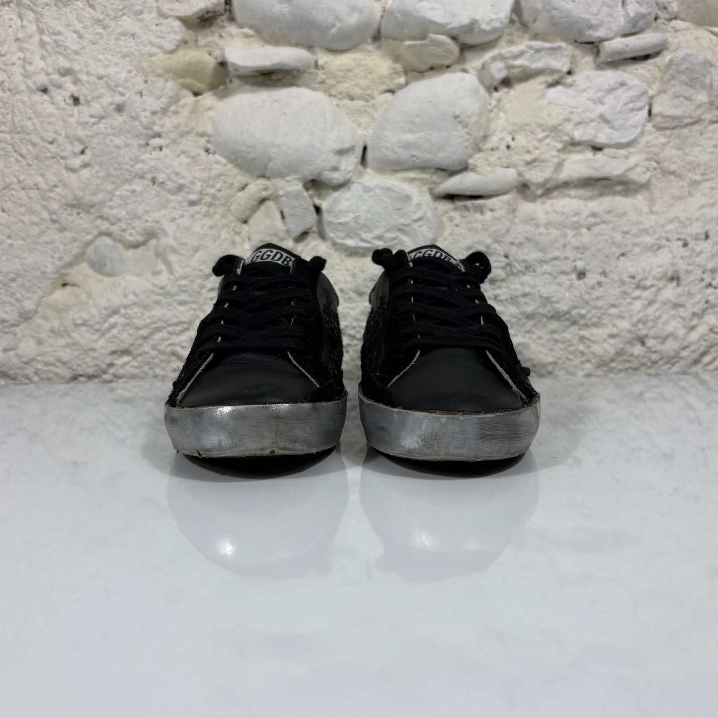 Golden goose Superstar nere con fantasia , fascia argento 36