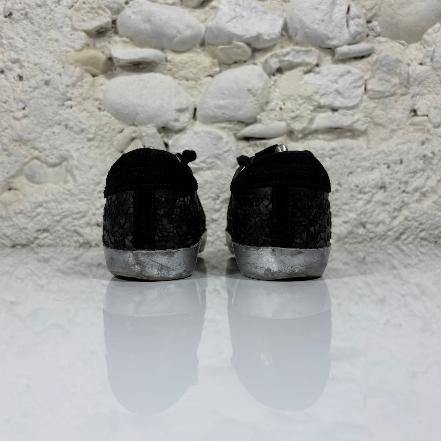 Golden goose Superstar nere con fantasia , fascia argento 36