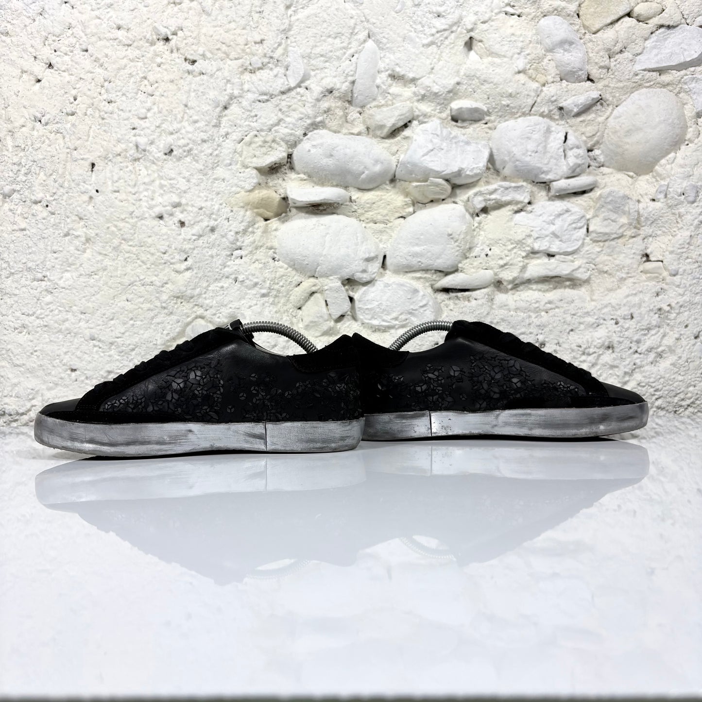 Golden goose Superstar nere con fantasia , fascia argento 36