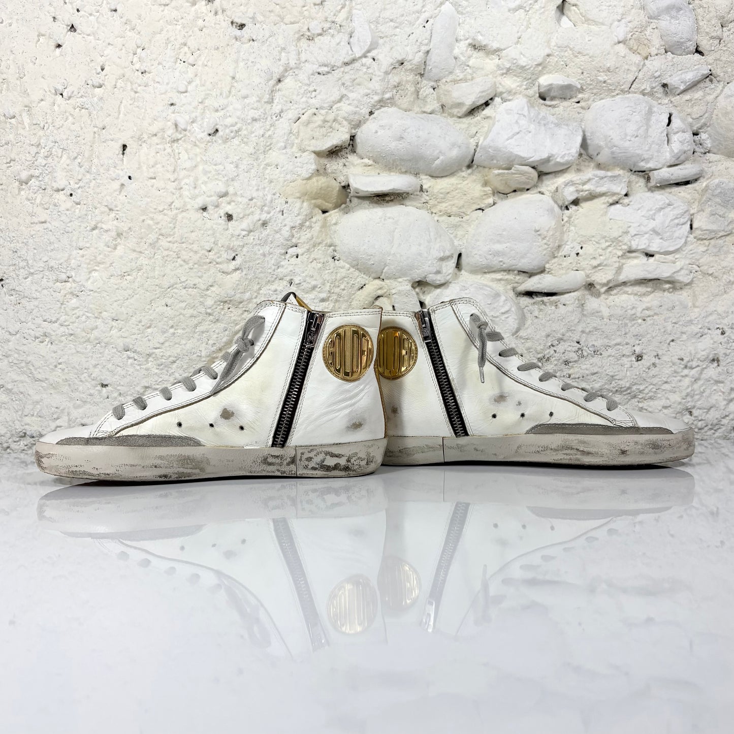 Golden goose Francy bianche con stella marrone e dettagli dorati 37