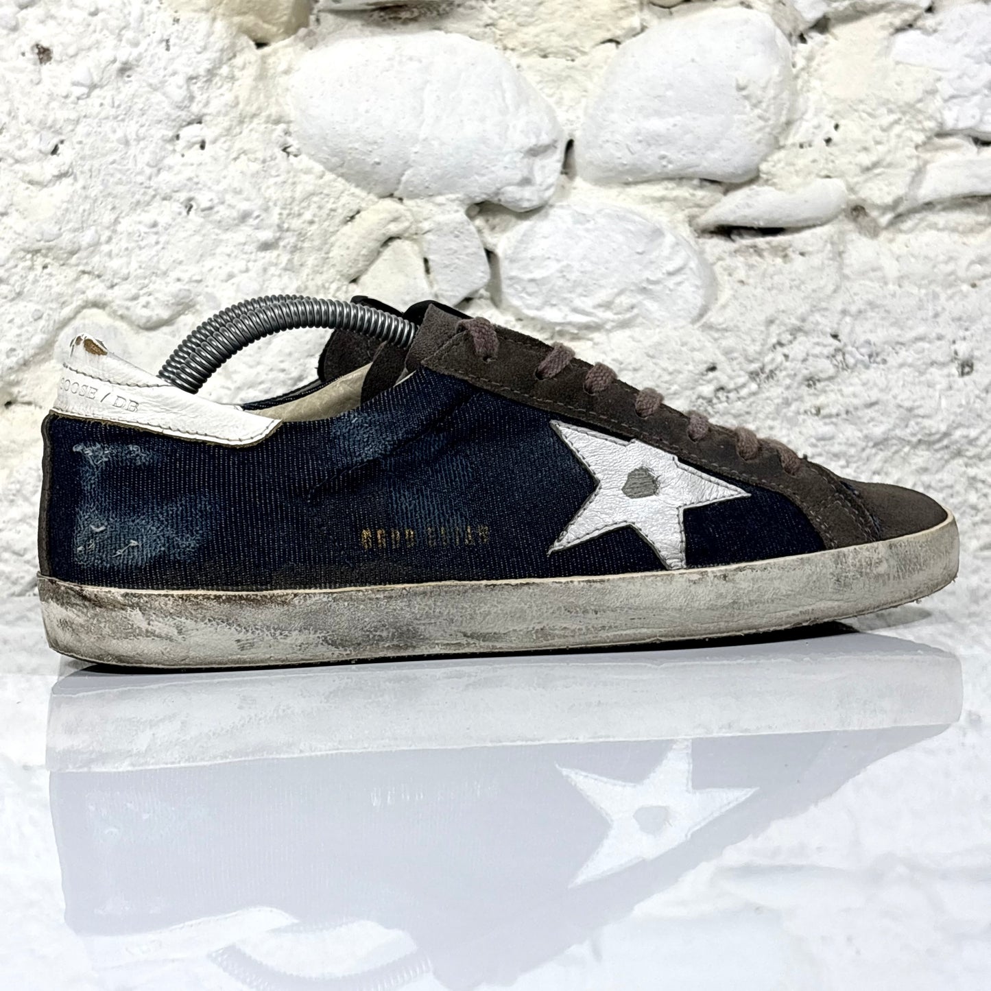 Golden goose Superstar blu in denim con stella e talloncini bianchi 42