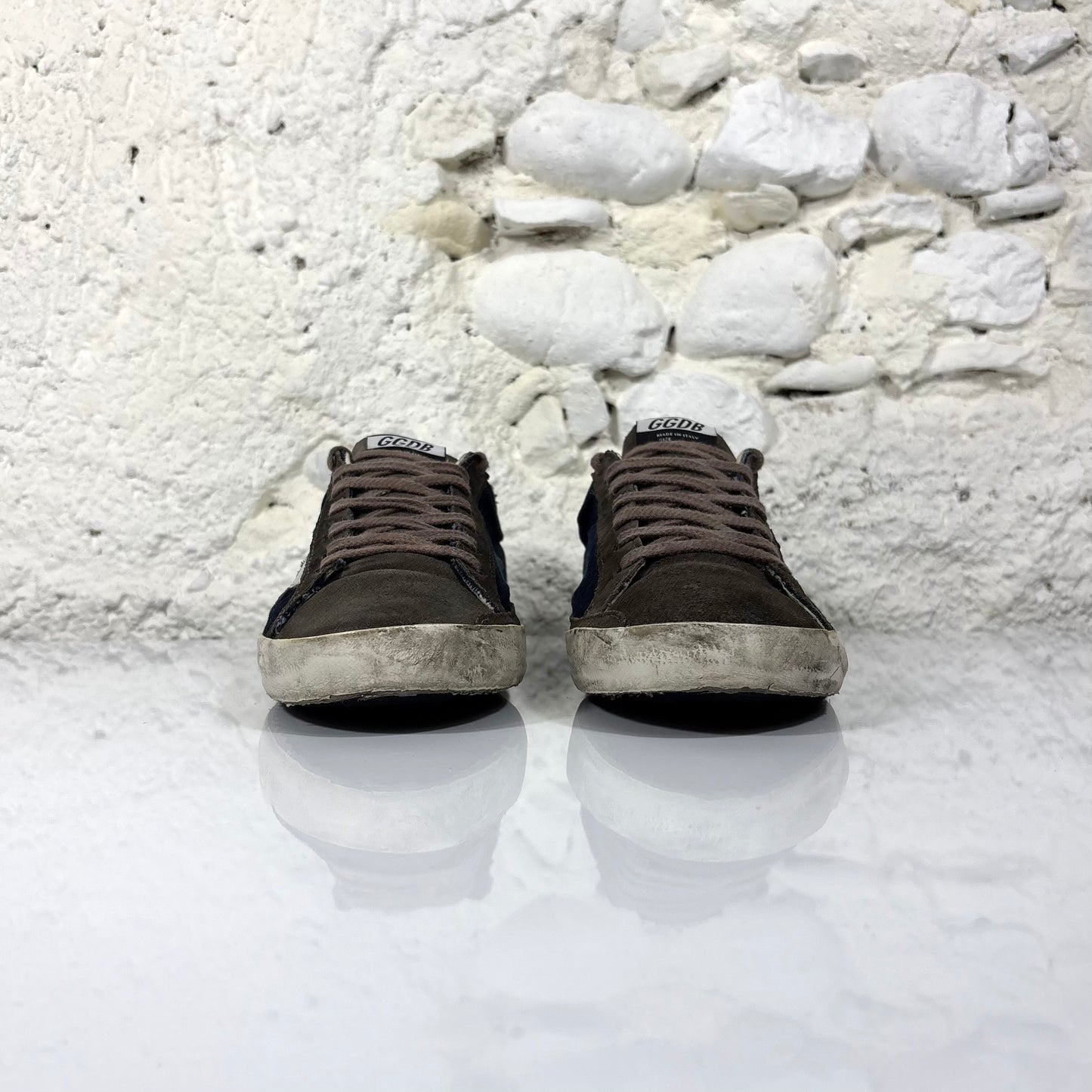 Golden goose Superstar blu in denim con stella e talloncini bianchi 42