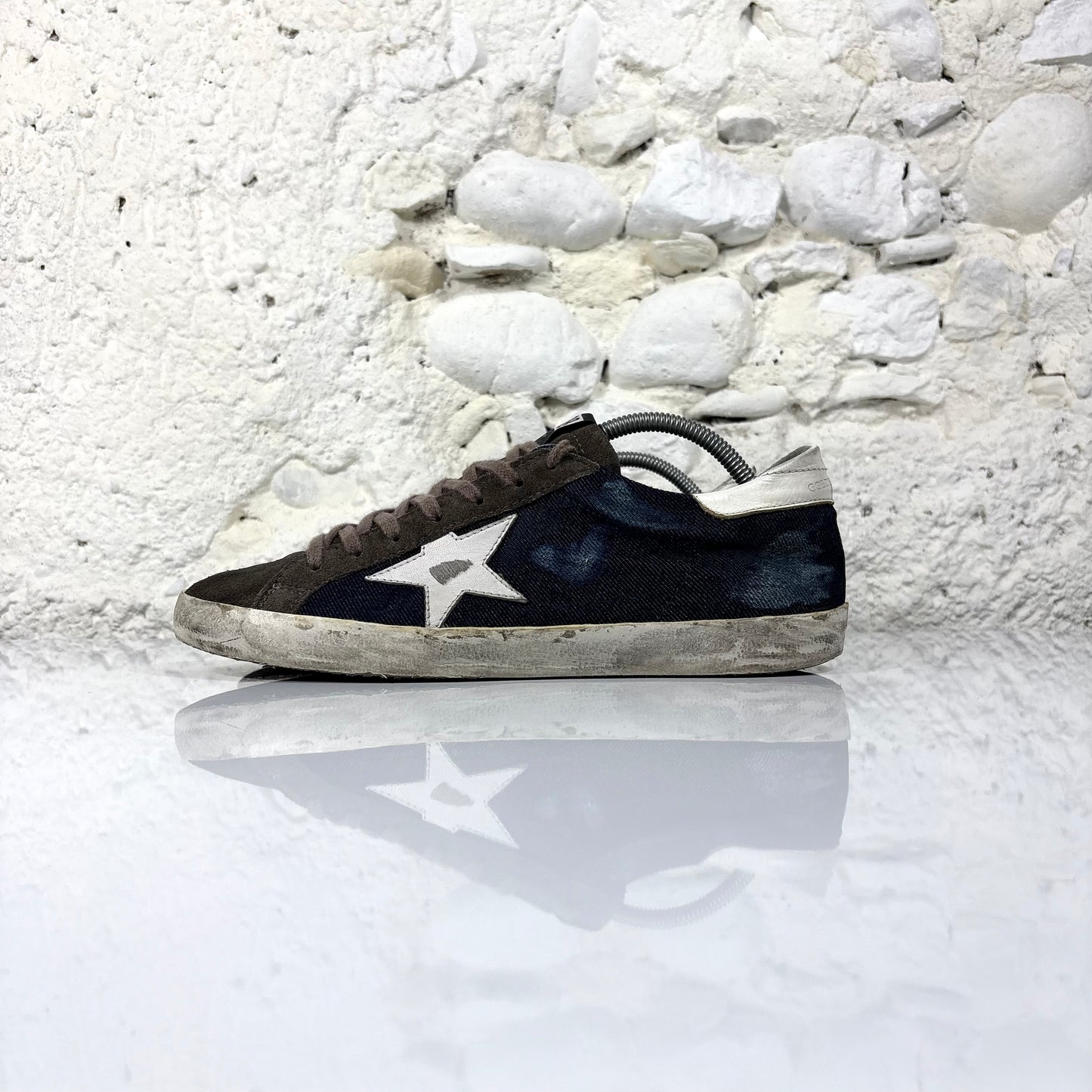 Golden goose Superstar blu in denim con stella e talloncini bianchi 42