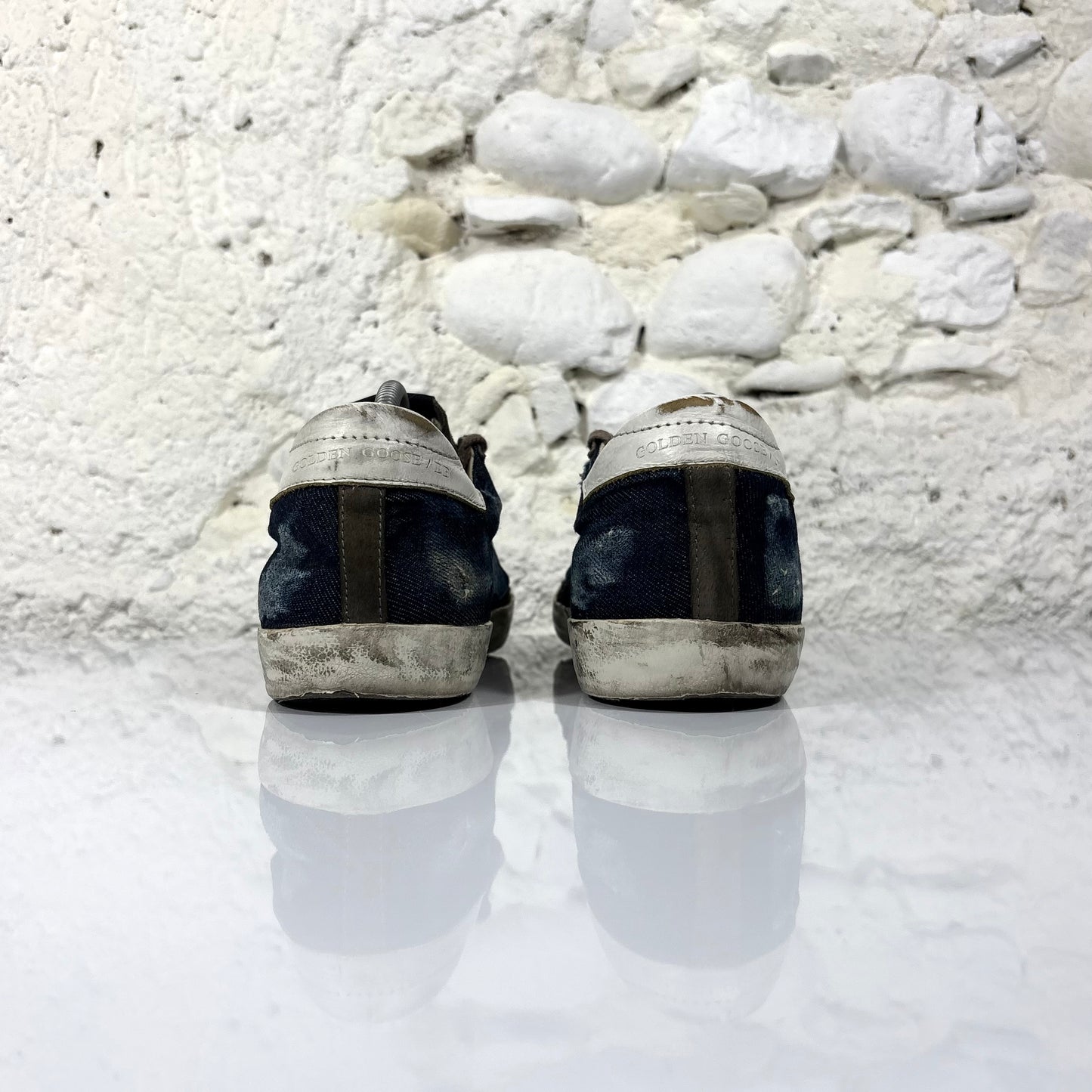 Golden goose Superstar blu in denim con stella e talloncini bianchi 42