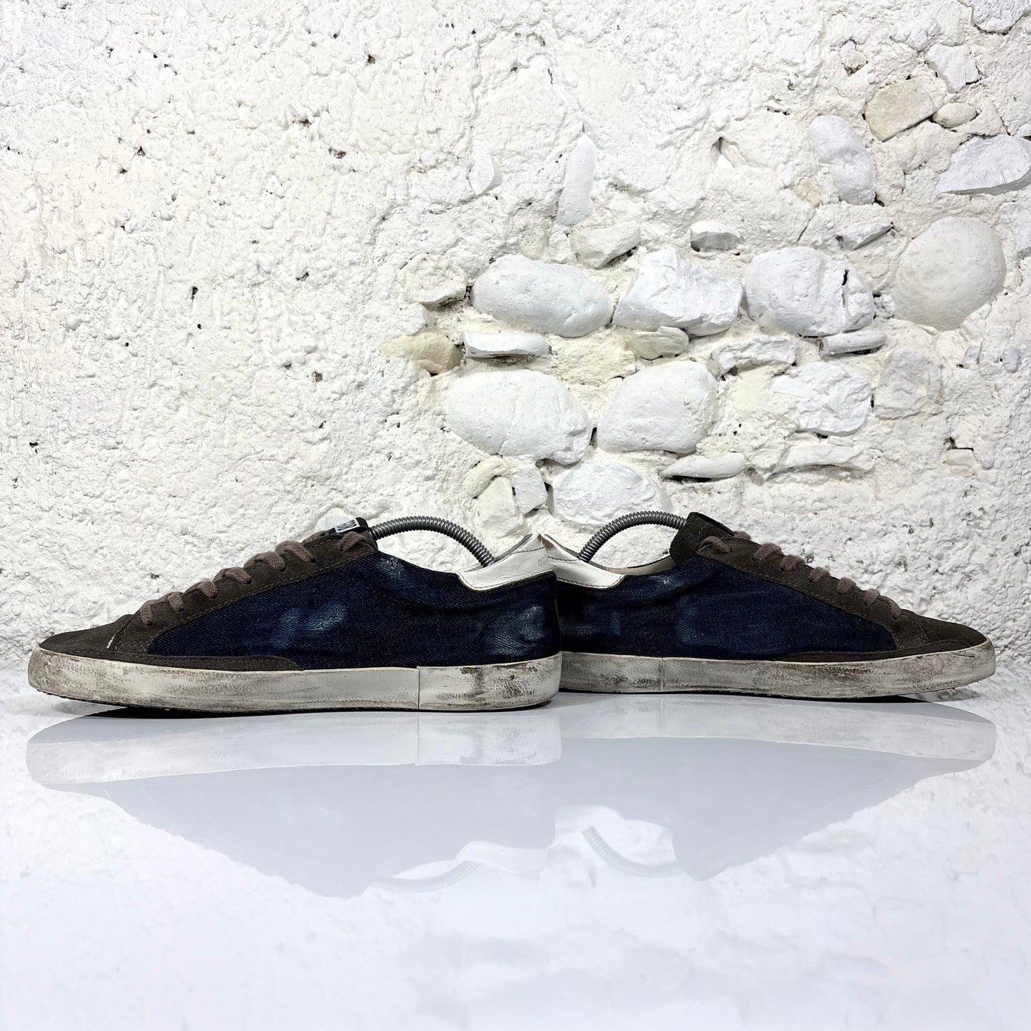 Golden goose Superstar blu in denim con stella e talloncini bianchi 42